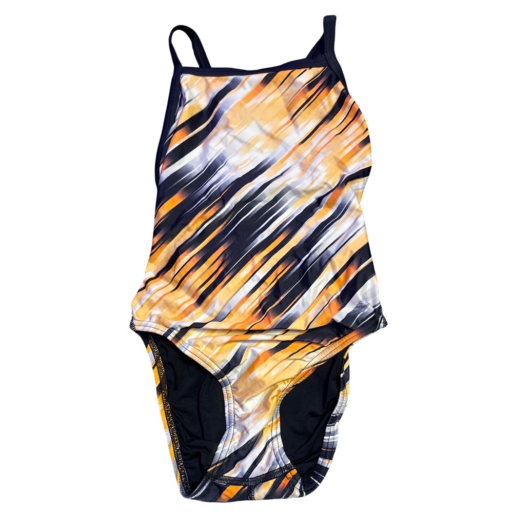 Speedo PowerFLEX Eco Black Orange and White Printed One-Piece Swimsuit, 26